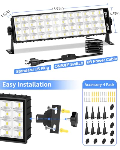 11000LM Shop Light Plug in with Switch, IP66 Bay Light for Garage Workbench - size: 4 Pack
