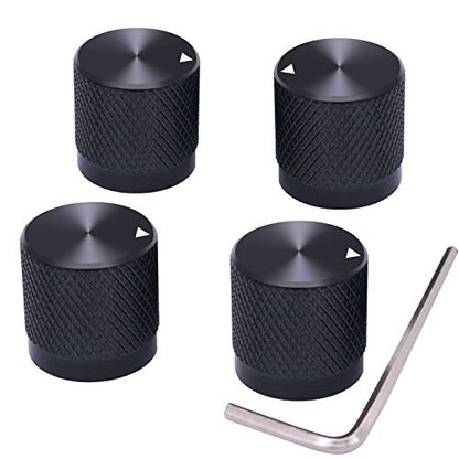 Taiss 4pcs Black Aluminum Rotary Electronic Control Potentiometer Knob for 6 mm Diameter Shaft, Volume Control, Audio, Guitar, Switch, 17mm x 17mm - color: Black