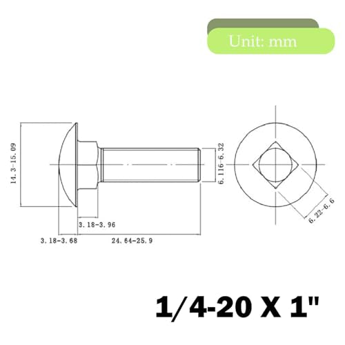1/4-20 X 1 Carriage Bolts Screws, Stainless Steel 18-8 (304) Round Head Square Neck Carriage Bolts, Fully Threaded, Pack of 20 - size: 1/4-20 X 1"