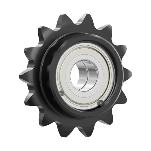 12 Tooth Roller Chain Sprocket, 40mm OD 8mm Bore 3/8" Pitch Chain Idler Sprocket, Single Bearing Black Oxide Finish C45 Carbon Steel for ISO 06B Chain - size: 5mm Bore 12 Tooth