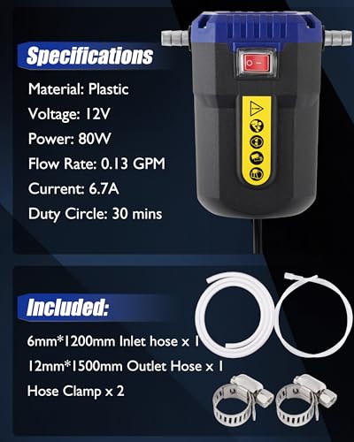 Oil Extractor Pump 12V 80W, Upgraded DIY Oil Change Pump w/ Auto Overload - color: Blue