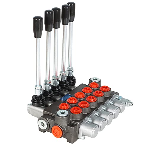 findmall 5 Spool 13GPM Hydraulic Control Valve 3600PSI SAE Ports Double Acting Hydraulic Directional Control Valve for Tractors Loaders Tanks