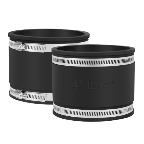 2 Pcs 4 IN Flexible PVC Pipe Coupling with Stainless Steel Clamps Fit 4 IN Nominal Pipes, Couplers for Plastic and Copper Pipe Plumbing Connections, Drain Repair, Dust Hose - size: 4 in