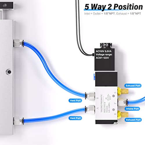 TAILONZ 1/8"NPT AC110V Solenoid Valve 2Position 5Way Outlet wire 4V110-06 - color: AC110V, size: 2 Position 5 Way-1/8"NPT