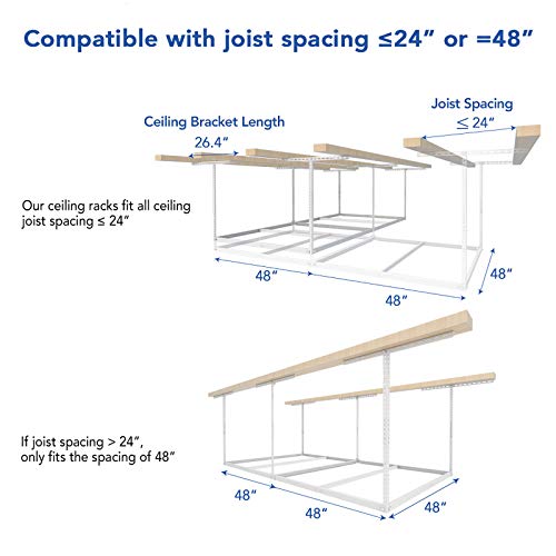 FLEXIMOUNTS 4x8 Overhead Garage Storage Rack, Without Decking, White - color: White