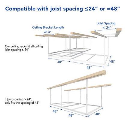 FLEXIMOUNTS 4x8 Overhead Garage Storage Rack, Without Decking, White - color: White