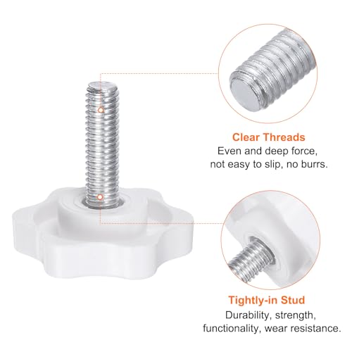 HARFINGTON 10pcs Star Knobs M6 x 20mm Male Thread 32mm Plastic 6-Point Head Stud Knob Hand Tightening Clamping Screw Replacement Threaded Handle, White - size: M6 x 20mm