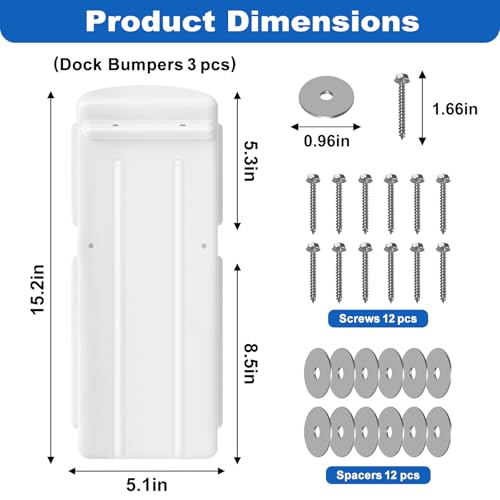Dock Bumpers, Boat Dock Bumper Fender for Edge & Side, Marine-Grade PVC Fenders Guards for Docking, UV-Resistant, Edge Protection & Dock Guard, Includes 304 Stainless Hardware, 3Pack - White - style: 3PACK-WHITE