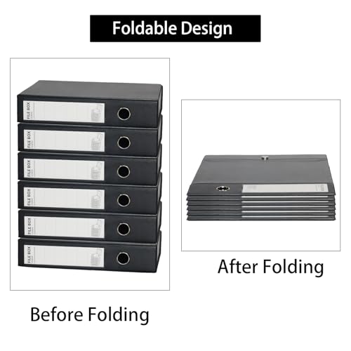 6 Pack Foldable A4 Box Files,Plastic Archive Folders（Black） - color: black, size: without clip