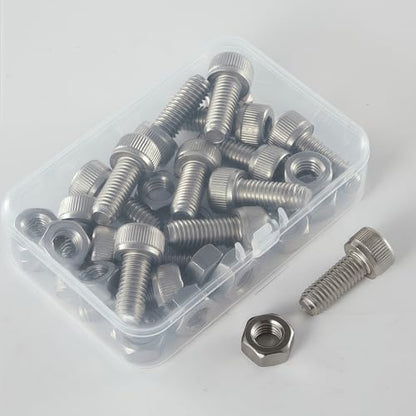 M10-1.5x20mm Socket Head Cap Screw and Nut Kit 8set, 304 Stainless Steel A2-70, Full Thread, Bright Finish - High Strength, Corrosion Resistant for Automotive, Machinery, DIY - size: M10x20mm(8 Sets）