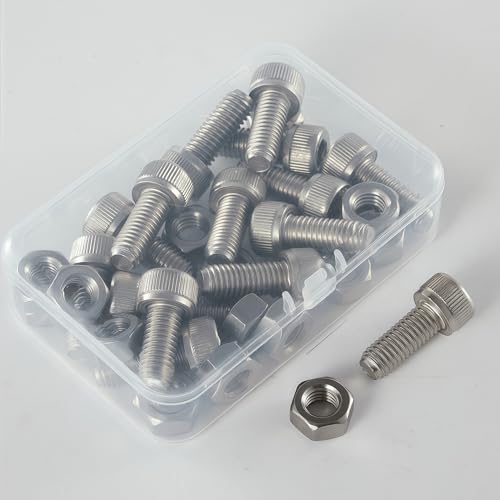 M10-1.5x25mm Socket Head Cap Screw and Nut Kit 8set, 304 Stainless Steel A2-70, Full Thread, Bright Finish - High Strength, Corrosion Resistant for Automotive, Machinery, DIY - size: M10x25mm(8 Sets）