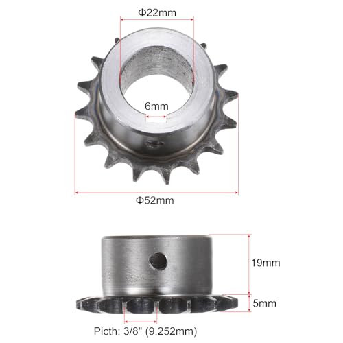 uxcell 2pcs ISO/DIN 06B-1 Roller Chain Sprocket B Type 22mm Bore,3/8" Pitch