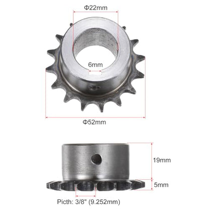 uxcell 2pcs ISO/DIN 06B-1 Roller Chain Sprocket B Type 22mm Bore,3/8" Pitch