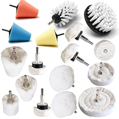 Polishing Pad Buffing Wheel Kit 17 Pack, for Drill for Metal Aluminum Stainless Steel Chrome Wood Plastic Ceramic Glass Woods Fabric Cotton Machine Jewelry etc - size: 17 PCS