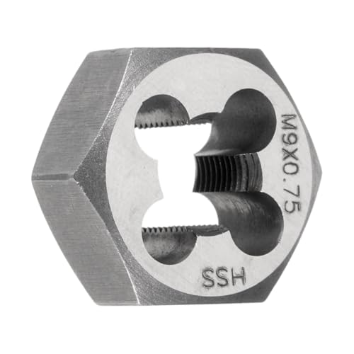 HARFINGTON Hex Threading Die M9 x 0.75 Metric Thread Right Hand High Speed Steel Rethreading Fixed Die Screw Cutting Tapping Repair Tool - size: M9 x 0.75