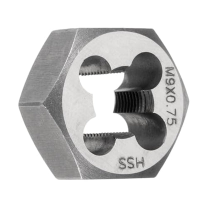 HARFINGTON Hex Threading Die M9 x 0.75 Metric Thread Right Hand High Speed Steel Rethreading Fixed Die Screw Cutting Tapping Repair Tool - size: M9 x 0.75