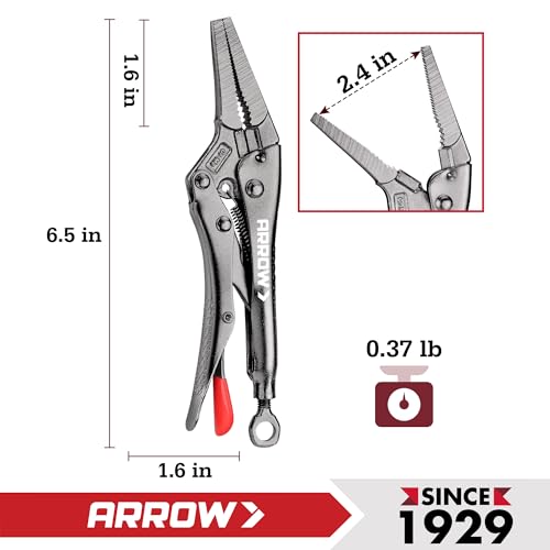 ARROW 6.5" Needle Nose Locking Pliers, Long Nose Locking Pliers - size: 6.5 in