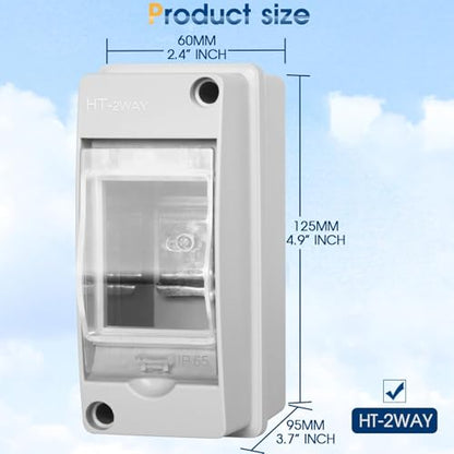 Distribution Protection Box 2 Way ABS Plastic Breaker Electrical Box IP66 Waterproof Transparent Cover 2 DIN Rail Outdoor Distribution Junction Box for Indoor Outdoor Wall Circuit Breaker