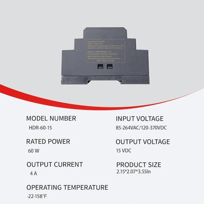 HDR-60-15 15V 4A 60W DIN Rail Power Supply for Industrial Control