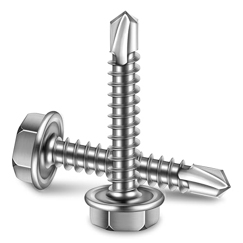 Self Drilling Screws for Metal, 100Pcs #8 x 1 Self Tapping Screws for Metal Plastic Wood, 410 Stainless Steel Hex Head Sheet Metal Screws, High-Strength Quick Self-Tapping Screws by Marysino - color: Silver (#8), size: 1"