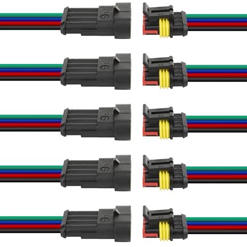 BFXM 5 Sets Car Waterproof Electrical Connector, 16 AWG 4 Pin Connector - color: 4pin, size: 5 Sets