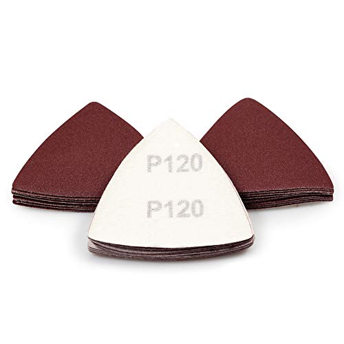 SPEEDWOX 30 Pcs Hook and Loop Triangle Sandpaper 120 Grit 80mm 3-1/8 Inches for Oscillating Multi Tool Detail Sander Sanding Discs Triangle Sanding Pads - style: 120 Grit