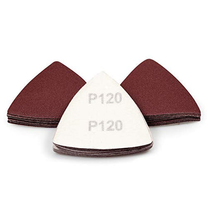 SPEEDWOX 30 Pcs Hook and Loop Triangle Sandpaper 120 Grit 80mm 3-1/8 Inches for Oscillating Multi Tool Detail Sander Sanding Discs Triangle Sanding Pads - style: 120 Grit