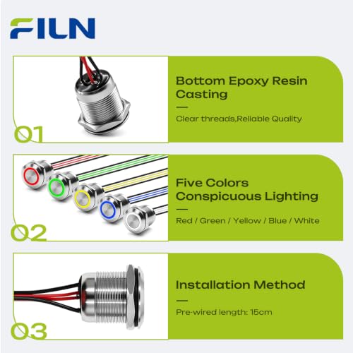 3PCS 19mm 20A Latching LED Push Button Switch IP67 12V-24V DC White - color: White Silver Shell, size: Latching