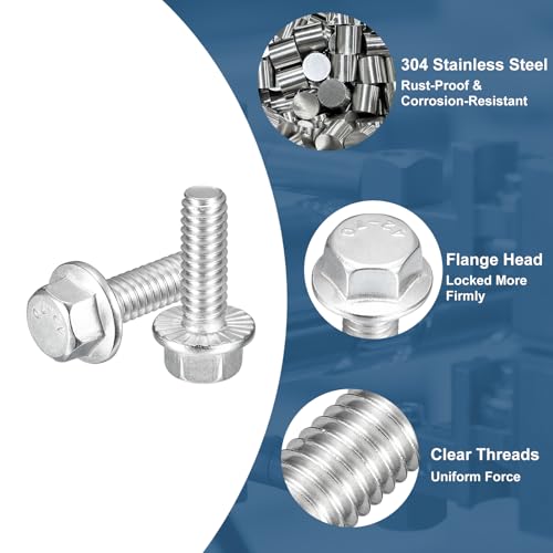 uxcell 10Pcs 1/4-20x3/4 Flanged Hex Head Bolts 304 Stainless Steel Silver - color: Silver, size: 1/4-20 x 3/4"