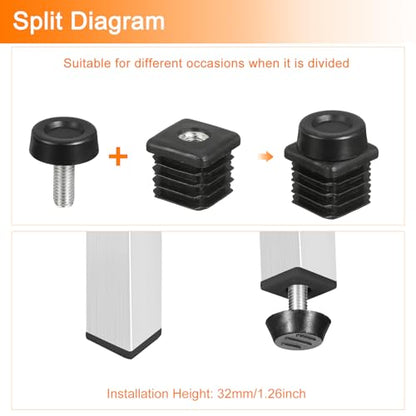 uxcell 4 Set Leveling Feet, 25x25mm Plastic Adjustable Furniture Leg Leveling Rectangle Tube Insert Screw-in Glide Levelers Fit Hole 25mm for Table Chair Furniture, Black - size: 25x25mm