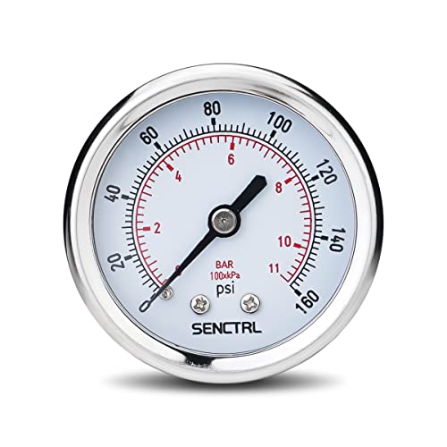 SENCTRL 0-160 Psi Pressure Gauge, 1/4" NPT Back Mount - size: 0-160Psi, style: Back Mount