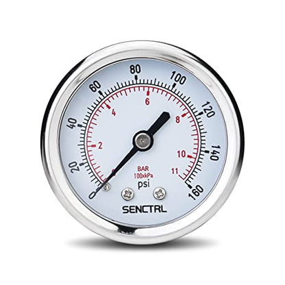 SENCTRL 0-160 Psi Pressure Gauge, 1/4" NPT Back Mount - size: 0-160Psi, style: Back Mount