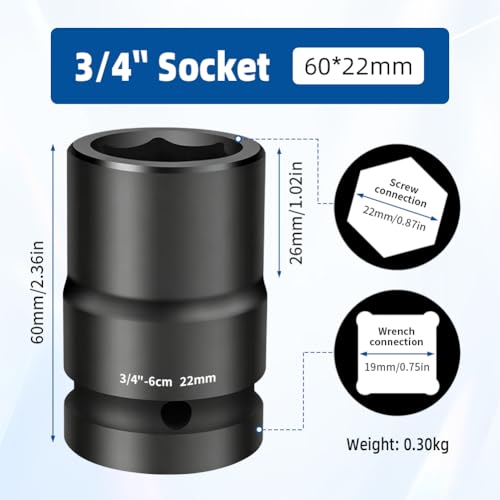 3/4-inch Drive Impact Socket, 1PC 23×60mm 6-Point CR-Mo Steel Deep Socket, Phosphated Rust Prevention Heavy-Duty Socket for Auto Repair - size: 23mm - Standard (60mm Length)