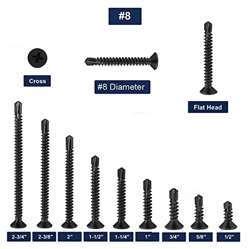 #8 x 1-1/2" Sheet Metal Screws 100Pcs 410 Stainless Steel Flat Head Fast Self Tapping Screws Black Oxide by SG TZH - size: #8 x 1-1/2"