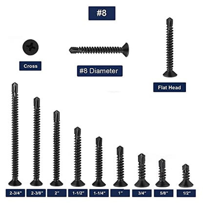 #8 x 5/8" Sheet Metal Screws 100Pcs 410 Stainless Steel Flat Head Fast Self Tapping Screws Black Oxide by SG TZH - size: #8 x 5/8"