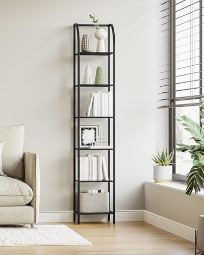 Hzuaneri Bookshelf Narrow Bookcase, Tall Storage Rack with Steel Frame - color: Black, size: 11.8 × 13.2 × 71.9 inch