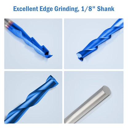 HQMaster 1/8" Shank CNC Router Bits 2 Flute Upcut CNC Bit End Mill 10pcs - size: 1/8"CED x 1/8"SD x 11/16"CEL x 1-1/2"OAL