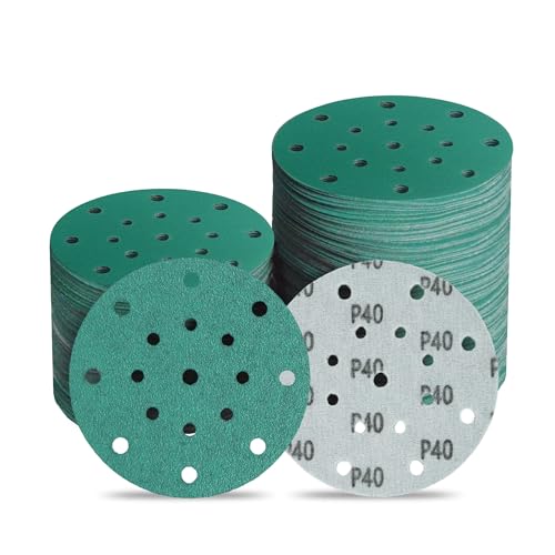 6-Inch 17-Hole 40 Grit Zirconia Alumina Hook & Loop Sanding Discs, Heavy-Duty Polyester Film Backing, Wet/Dry Anti-Clog for Random Orbital Sanders - Wood, Automotive, Metal - 40 Pack - color: 40 Grit, size: 6 Inch 17 Hole