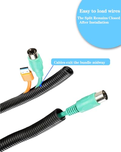 1/4 Inch Wire Loom Split Tubing - 100ft Cord Protector Electric Wires Covers, Automotive Wire Flexible Conduit, Plastic Wire Cover - size: 1/4"-100ft