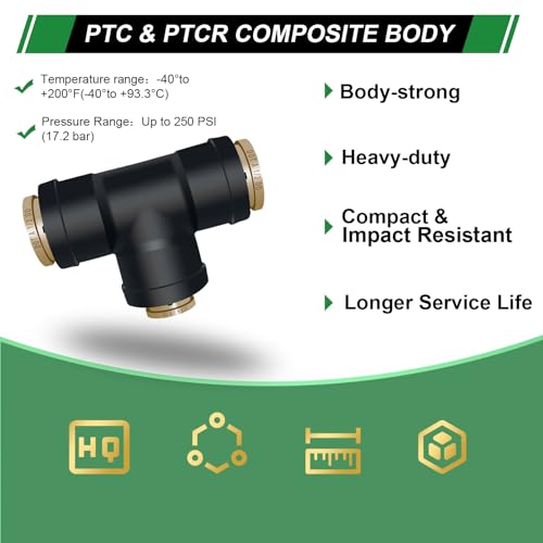 1/2" DOT Air Line Fittings Tee 3PCS, 1/2" OD x 1/2" OD x 3/8" OD - color: 1/2" * 1/2" * 3/8" 3PCS