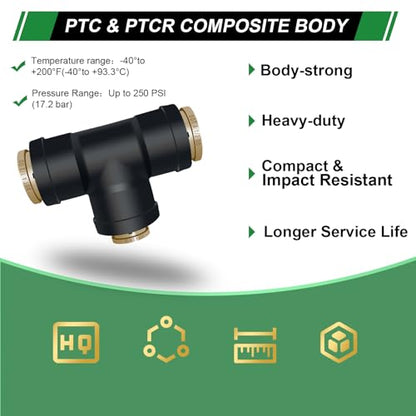 1/2" DOT Air Line Fittings Tee 3PCS, 1/2" OD x 1/2" OD x 3/8" OD - color: 1/2" * 1/2" * 3/8" 3PCS