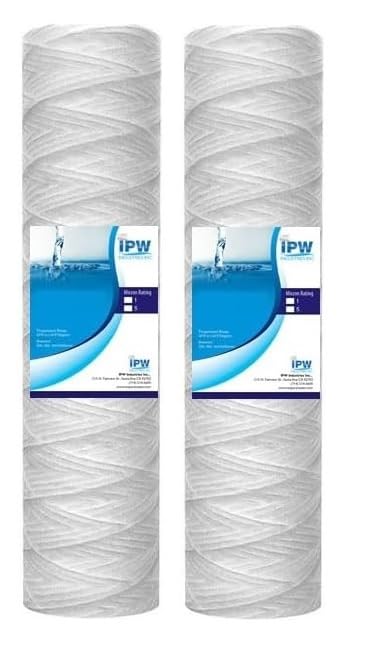 IPW Industries Inc. 2-Pack Sediment String Wound Water Filter - Whole House Water Filter Cartridge Replacement - Compatible w/OmniFilter Model RS2-DS