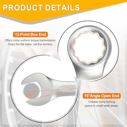 HARFINGTON 2Pcs Metric Combination Wrench 22mm Open End & 15-Degree Offset - size: 22mm
