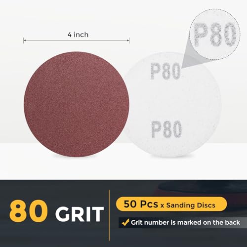HARFINGTON 50 Pcs 4 Inch Sanding Discs 80 Grit Red Aluminum Oxide - size: 4 Inch(80 Grit)