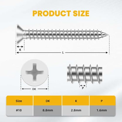 #10 x 1 Flat Head Wood Screw, Sheet Metal Screws, Stainless Steel 18-8 (304), White Head, 100 PCS - color: White Head, size: #10 x 1"