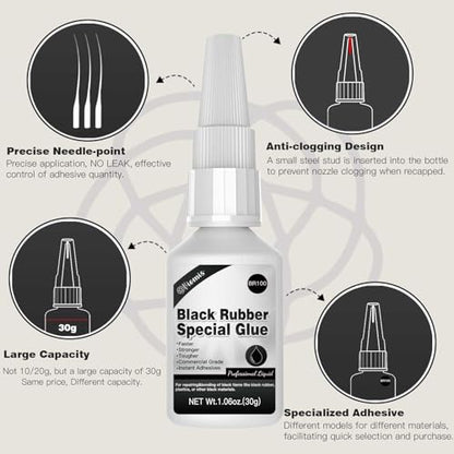 30g Black Rubber Adhesive for Tire Repair, Edge Bonding, DIY Crafts - size: Black Rubber Adhesive