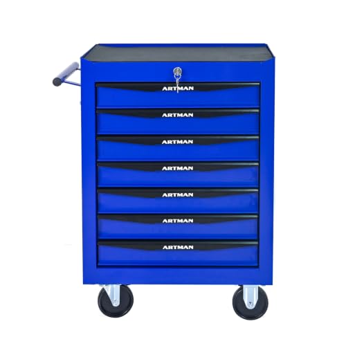 7-Drawer Steel Rolling Tool Cart with Wheels & Handle, Heavy-Duty Tool Chest Storage Cabinet for Garage and Workshop - color: Blue, size: 7-Drawer