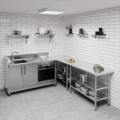 AmGood Narrow 6 in. Deep x 16 in. Wide Stainless Steel Wall Mount Shelf with Backsplash - Bathroom, Restroom & Spice Storage | NSF 18-Gauge 430 | Bullnose Edge, Brackets Included - size: 16 in. x 6 in.