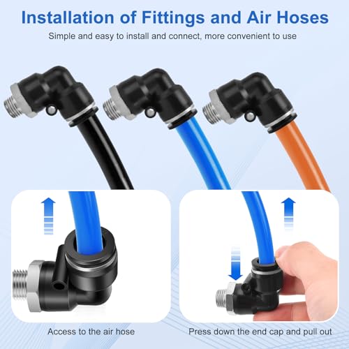 CNAODUN 12 Pcs Push to Connect Fittings 1/2 Inch Tube OD x 1/4 Inch NPT Thread Pneumatic Male Straight and Elbow Quick Connect Air line fittings - size: 1/2"OD x 1/4"NPT