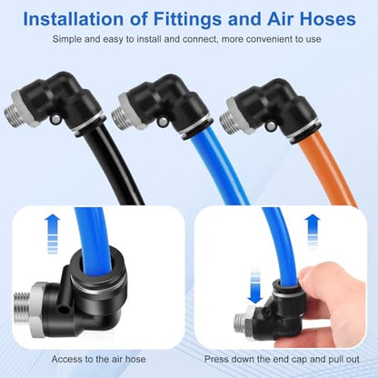 CNAODUN 12 Pcs Push to Connect Fittings 1/2 Inch Tube OD x 1/4 Inch NPT Thread Pneumatic Male Straight and Elbow Quick Connect Air line fittings - size: 1/2"OD x 1/4"NPT